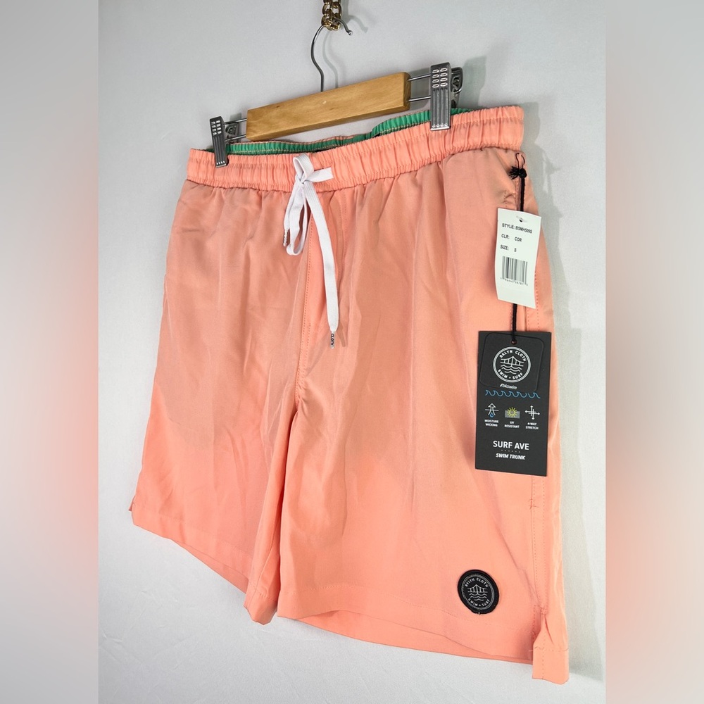 NWT Brooklyn Cloth Surf Ave Coral Peach Drawstring Swim Trunks Shorts